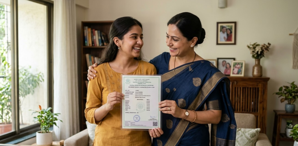 LIC Bima Sakhi Mahila Career Agent: Get ₹7,000 Stipend & Apply Online A proud 22-year-old Indian woman and her modern 47-year-old mother smiling warmly in their home. The daughter, representing a new