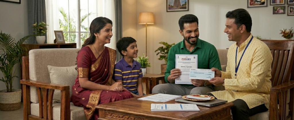 A happy family in Tamil Nadu receiving their PM Surya Ghar Muft Bijli Yojana (PMSGBY) subsidy cheque and approval letter from a government official. This 2026 update highlights the successful disbursement of solar subsidies, helping eligible households achieve zero electricity bills through the PM Surya Ghar scheme.