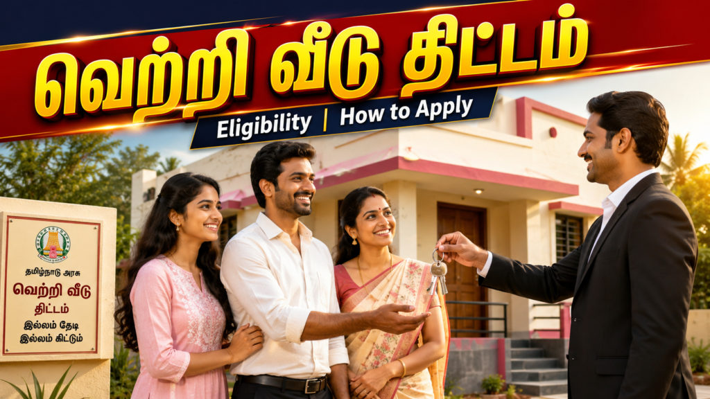 Tamil Nadu Vetri Veedu Thittam 2026 family receiving house keys for a new government-supported home under the ₹5 lakh housing subsidy scheme